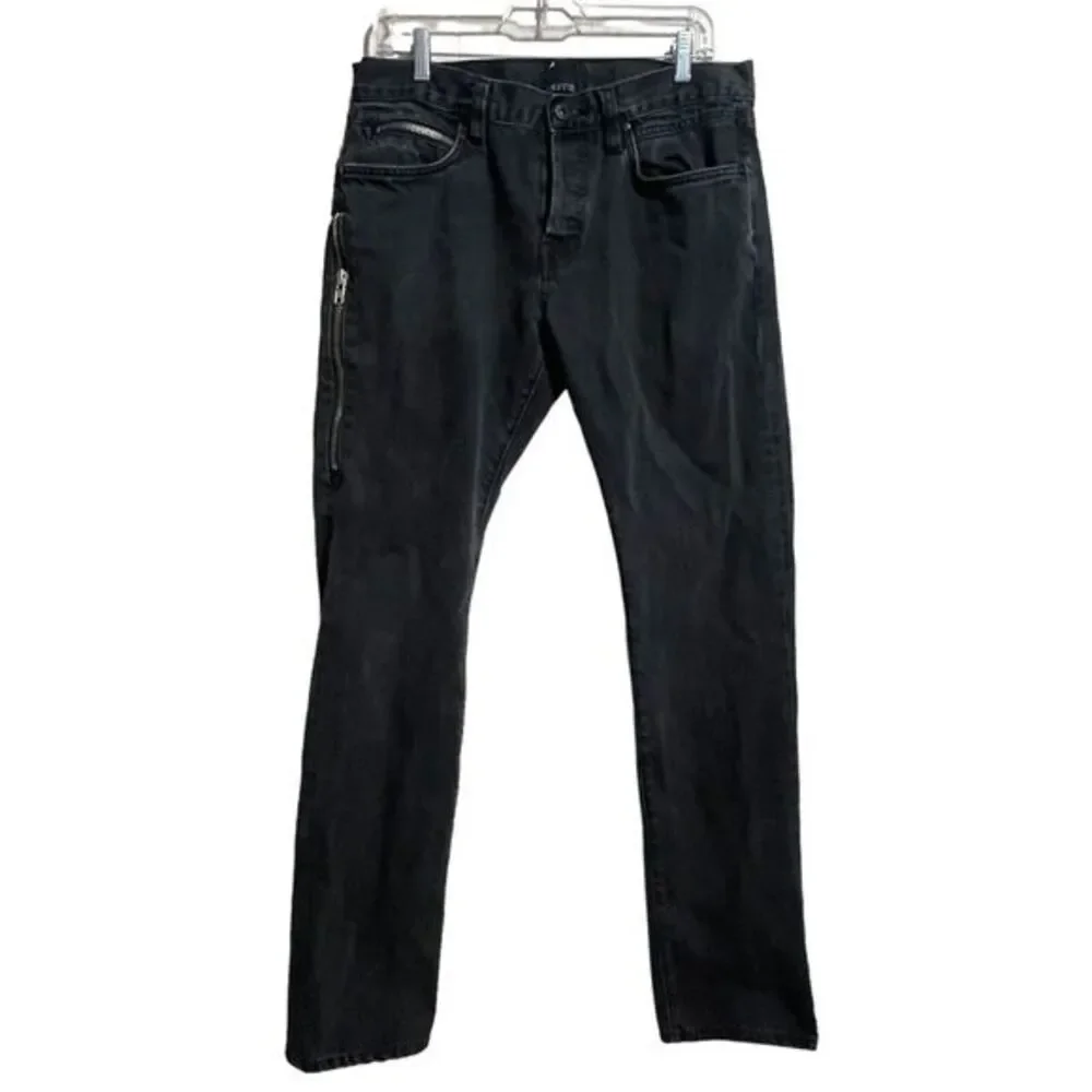 Kite Jeans Men's‎ 34 Button Fly Black Zipper Leg Denim Grunge Distressed